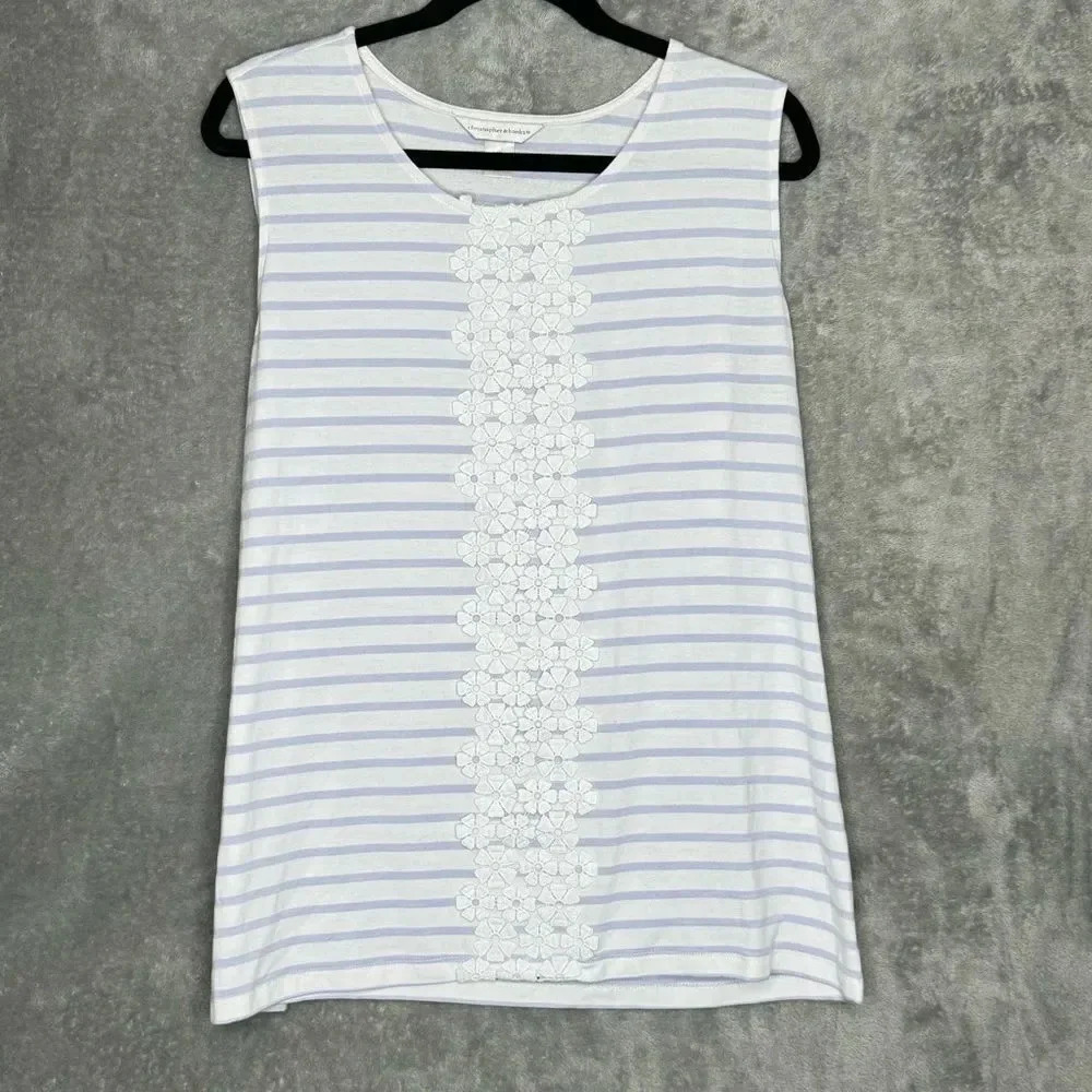 Christopher & Banks XL Shirt Top Purple Striped Sleeveless Round Neck Knit